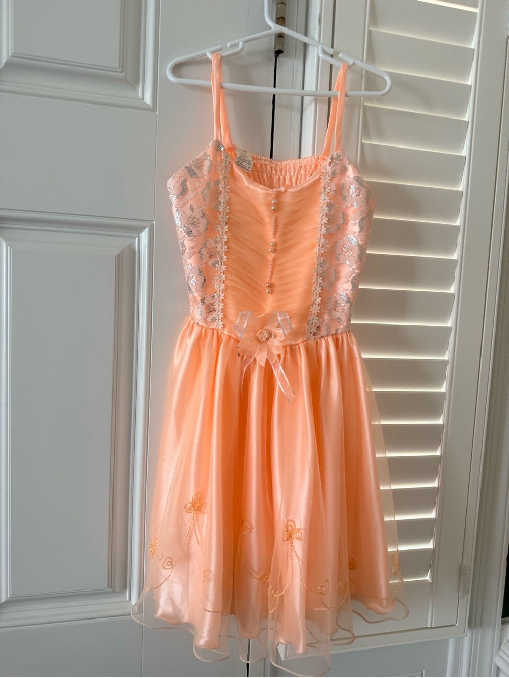 Peach Floral Lace Girls' Party Dress